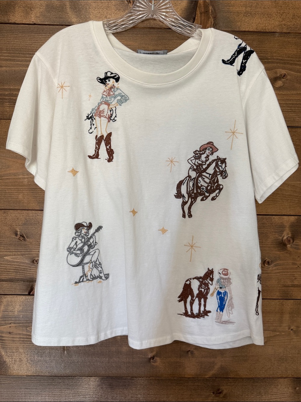 Women’s Embroidered White Short Sleeve Western Tee